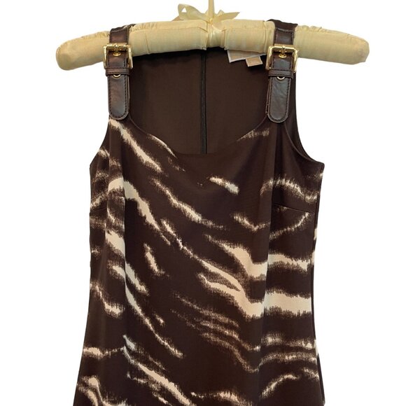 MICHAEL KORS Brown & Beige Animal Print Leather Strap Buckle Dress XXS - Picture 2 of 7